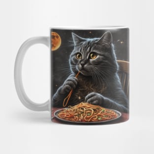 Grey Cat Eating Spaghetti Mug